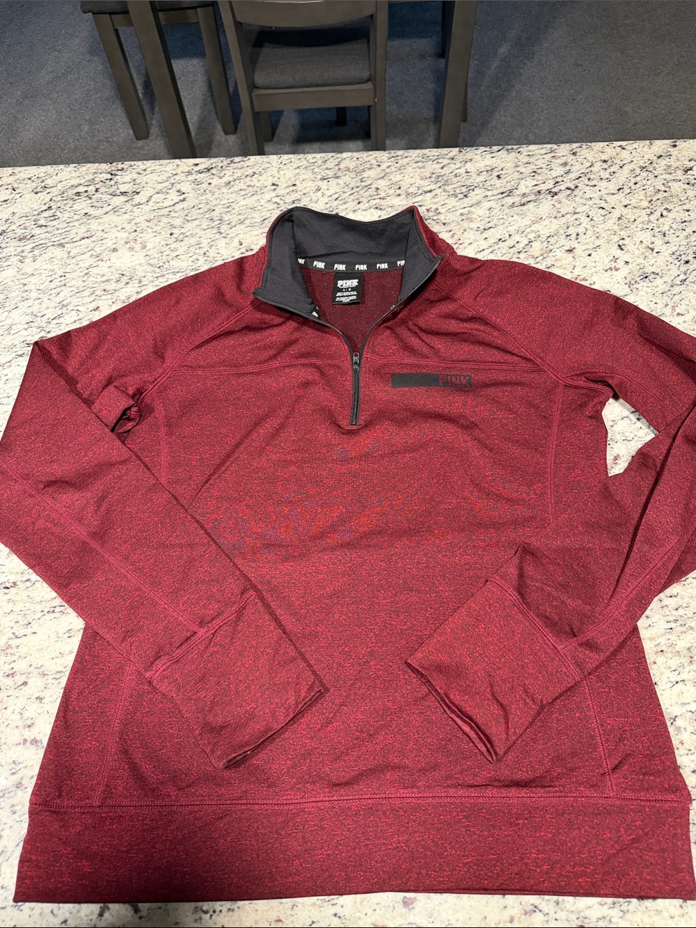 PINK Victoria's Secret Men's Marled Burgundy Quarter-Zip Pullover